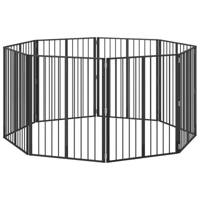 vidaXL Pasja vrata 8 pcs Črna 80 x 100 cm Cinkana jeklena