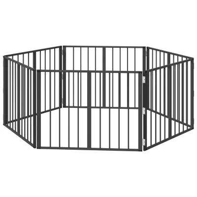 vidaXL Pasja vrata 6 pcs Črna 80 x 60 cm Cinkana jeklena