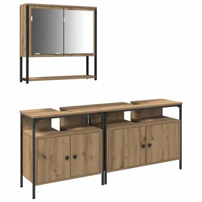 vidaXL Komplet pohištva za kopalnico 3 pcs Rjava Konstruiran les
