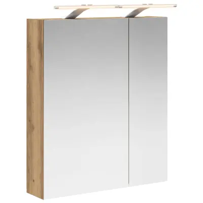 vidaXL Kopalniška ogledalna omara z LED lučmi Oreh 60 x 14,5 x 70 cm