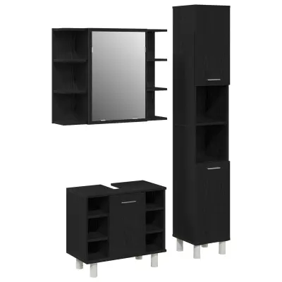 vidaXL Komplet pohištva za kopalnico 3 pcs Črna 30 x 30 x 179,5 cm