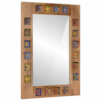 vidaXL Ogledalo za kopalnico Naravna 50 x 70 x 3 cm Masiven les manga