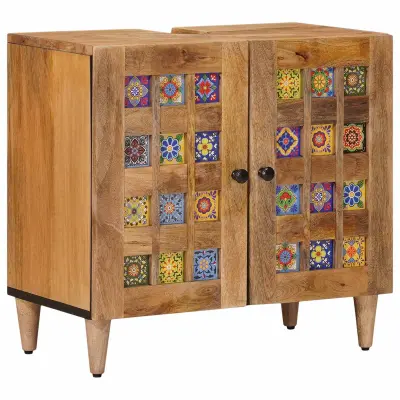 vidaXL Kopalniška omara za umivalnik z vrati Naravna 62 x 33 x 58 cm