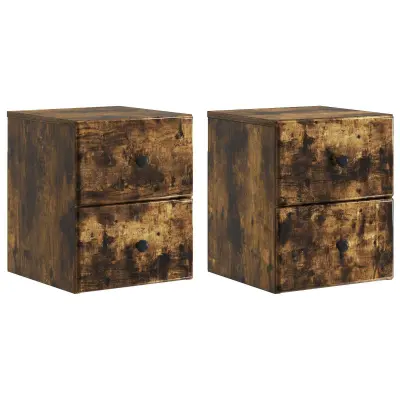 vidaXL Stenski nočni omarici 2 pcs Dimljen hrast 34,5 x 33 x 40 cm