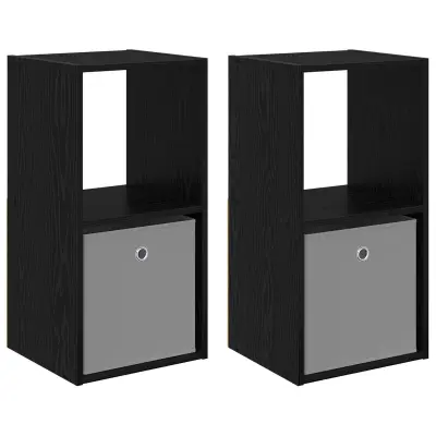 vidaXL Nočna omarica s predalom 2 pcs Črna Orehovina 35 x 32 x 68,5 cm