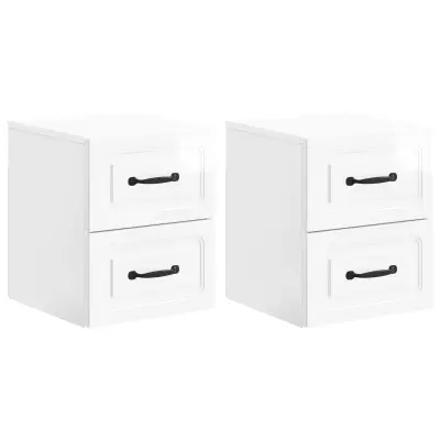 vidaXL Stenski nočni omarici 2 pcs Bela visok sijaj 34,5 x 33 x 40 cm