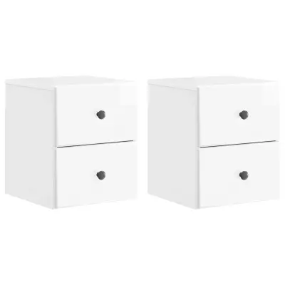 vidaXL Stenski nočni omarici 2 pcs Bela visok sijaj 34,5 x 33 x 40 cm