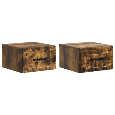 vidaXL Stenski nočni omarici 2 pcs Dimljen hrast 34,5 x 33 x 20 cm
