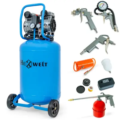 Industrijski oljni kompresor HEXWELT SET-HW-KP-50L – 50 L, 1500 W, 8 bar, 317 L/min, 5v1 komplet