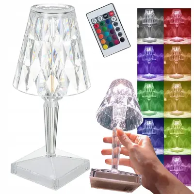 LED RGB aku. namizna kristalna svetilka USB daljinec 25cm