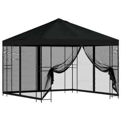 vidaXL Vrtni gazebo s stranskimi stenami 3 x 3 m Črna