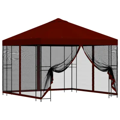 vidaXL Vrtni gazebo s stranskimi stenami 3 x 3 m Burgundija