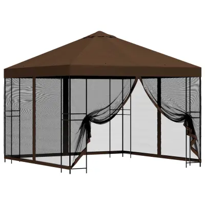 vidaXL Vrtni gazebo s stranskimi stenami 3 x 3 m Rjava