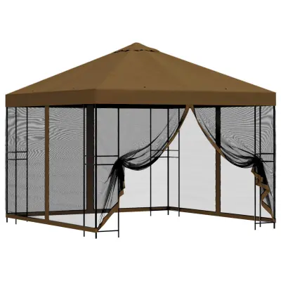 vidaXL Vrtni gazebo s stranskimi stenami 3 x 3 m Taupe