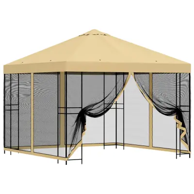 vidaXL Vrtni gazebo s stranskimi stenami 3 x 3 m Krem
