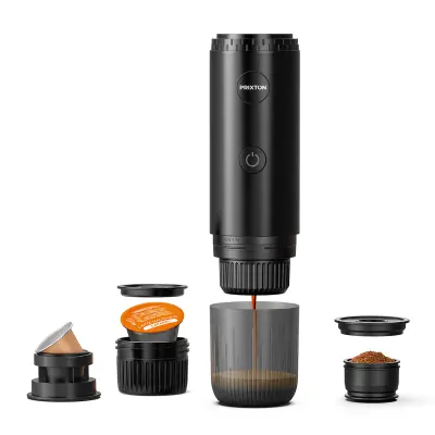 PRIXTON Prenosni Espresso aparat Roma, Mleto Kavo in Kapsulami, 19 barov, Moč 80 W, Rezervoar 80 ml, Samodejni Izklop, Adapterji, Mocca barva