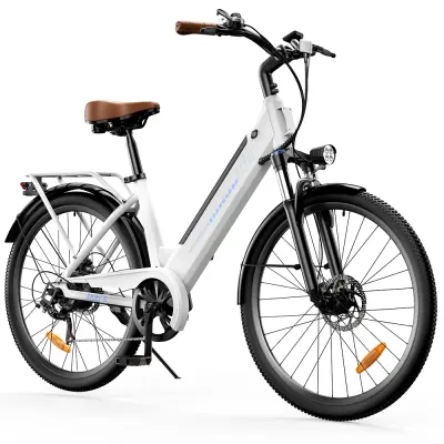 iScooter Ucitys električno kolo, baterija 36 V 13 Ah, 26 palcev za mesto, pametna aplikacija, bela