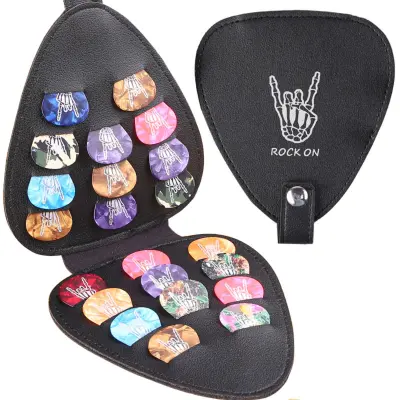 ROCK ON Držalo za kitaro s 22 trzalice - Etui za plektrum iz PU usnja