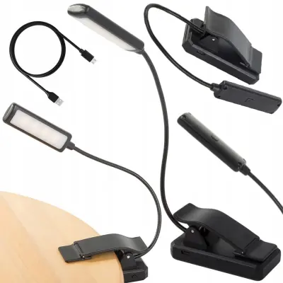 LED aku. 1100mAh lučka za branje knjig 3 barve svetlobe USB črna