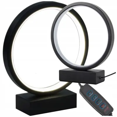 LED okrogla namizna svetilka 3 barve svetlobe USB 23cm črna