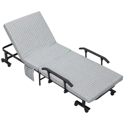 HOMCOM zložljiva postelja jeklo, pena, 100% poliester 190D x 76Š x 33V cm svetlo siva+črna