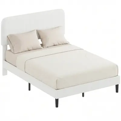HOMCOM posteljni okvir teddy flis, kovina 205D x 151Š x 117V cm belo