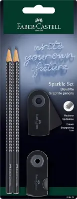 Komplet svinčnik b faber-castell+radirka+šilček sparkle black