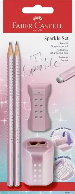 Komplet svinčnik b faber-castell+radirka+šilček sparkle cosmic bc rose