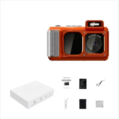 Podvodna kamera IP68 15m z dvema zaslonoma, 48MP, Type-C polnjenje Orange
