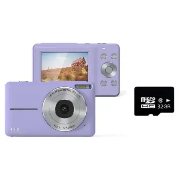 Vijolični kompaktni digitalni fotoaparat z avtomatskim ostrenjem, največjo ločljivostjo 44 milijonov slikovnih pik, 16-kratnim digitalnim zoomom in