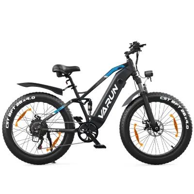 Električno gorsko kolo VARUN S26-1, 26" debele pnevmatike, baterija 48V 18Ah, črna