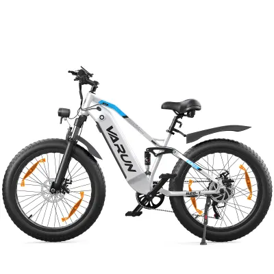 Električno gorsko kolo VARUN S26-1, 26" debele pnevmatike, baterija 48V 18Ah, bela
