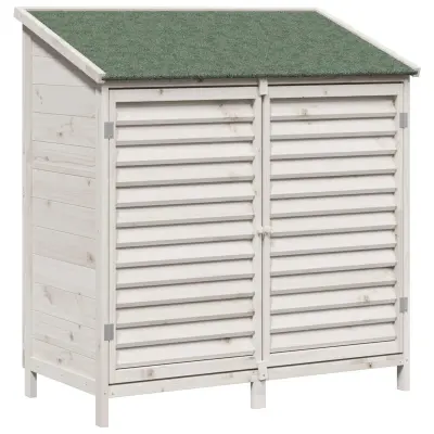 vidaXL Vrtno skladišče Bela 106 x 56 x 113,5 cm Trdna smreka