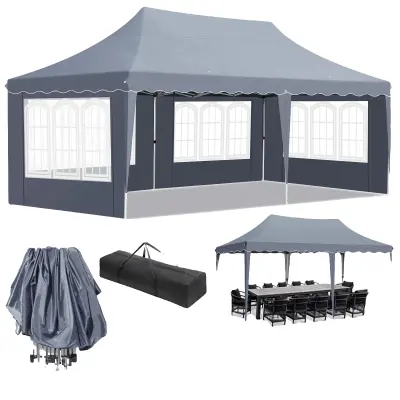 Vodoodporen Pop Up Gazebo, 420D Oxford Tkanina, Dežna Streha, Temno Siva