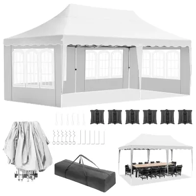 Pop-Up gazebo 3m x 6m, vodoodporen z UV zaščito, enostavna postavitev, BELO