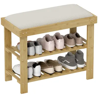 HOMCOM klop za čevlje bambus, poliester 60D x 29Š x 49V cm krem+naravni les