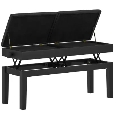 HOMCOM klavirska klop kavčukov les, umetno usnje 105D x 37Š x 48–58V cm črno