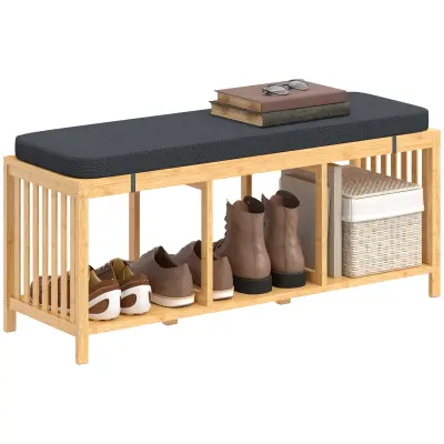 HOMCOM klop za čevlje bambus, poliester 102D x 33Š x 45V cm naravni les