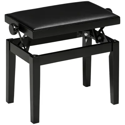 HOMCOM klavirski stolček kavčukov les, umetno usnje 63D x 33Š x 45–56V cm črno