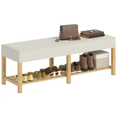 HOMCOM klop za čevlje kavčukov les, poliester 140D x 44Š x 48V cm krem