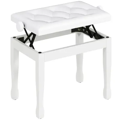 HOMCOM klavirska klop masiven les, umetno usnje 64D x 35Š x 55V cm belo