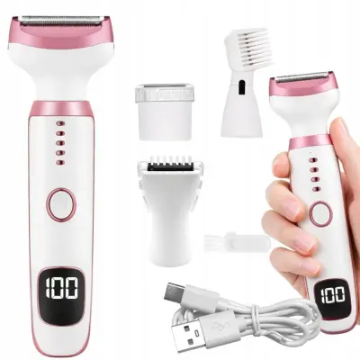 5v1 brezžični aku. LCD epilator in brivnik dlačic za telo USB roza