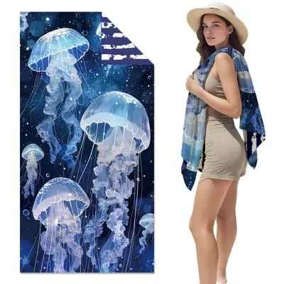 Adult Quick-Dry Microfiber Beach Towel - Double-Sided Plush, Digital Print