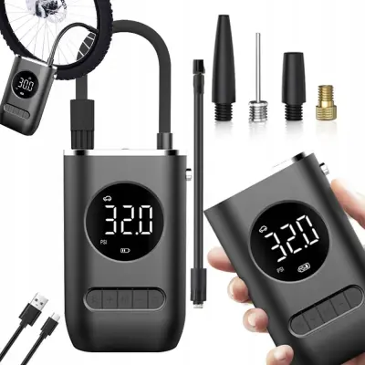 LED aku. 2000mAh električni kompresor za kolo in avto do 10Bar z LCD