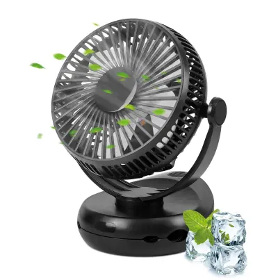 NETTLIFE Majhen USB namizni ventilator z baterijo 10.000 mAh, tih, 4 hitrosti, vključuje LED lučko, model 3 v 1, črne barve, idealen za šotore