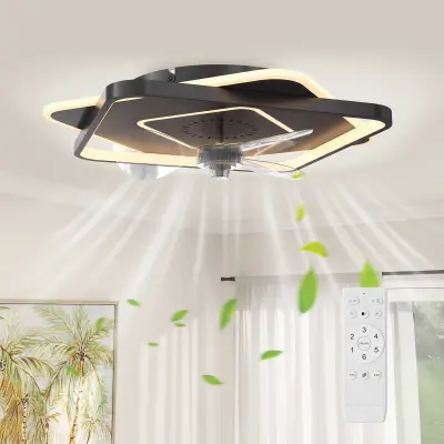 HOMCOM stropni ventilator z lučjo jeklo, akril 53D x 53Š x 12,5V cm črno