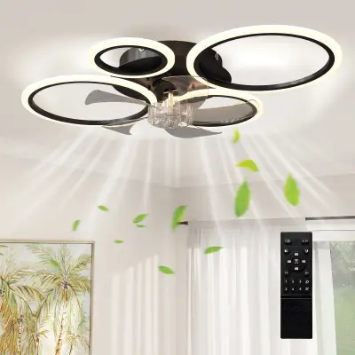 HOMCOM stropni ventilator z lučjo jeklo, plastika 77D x 55Š x 13,5V cm črno