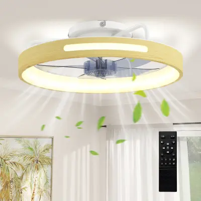 HOMCOM stropni ventilator z lučjo jeklo, plastika 49D x 49Š x 12,5V cm naravni les