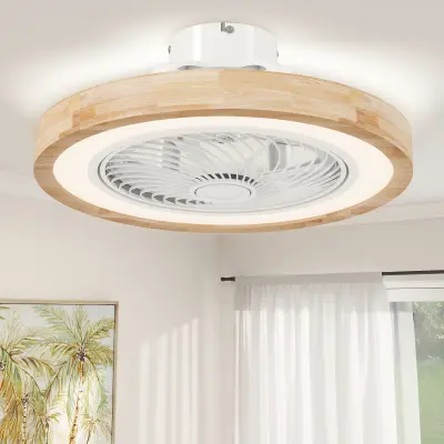 HOMCOM stropni ventilator z lučjo les 50D x 50Š x 22,5V cm naravni les