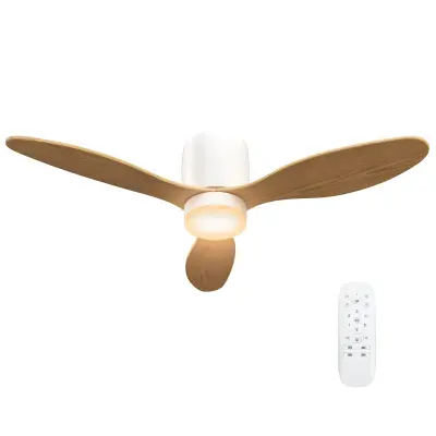 HOMCOM stropni ventilator z lučjo plastika Ø115 x 20V cm naravni les